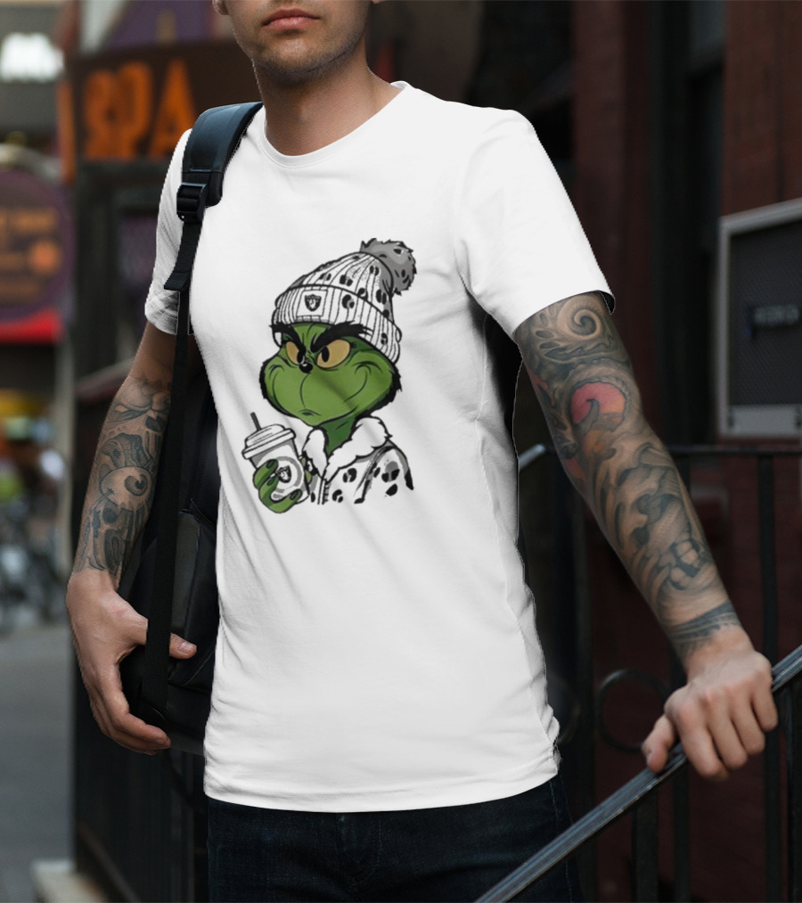 Las Vegas Raiders Grinch Drinking Coffee T-Shirt