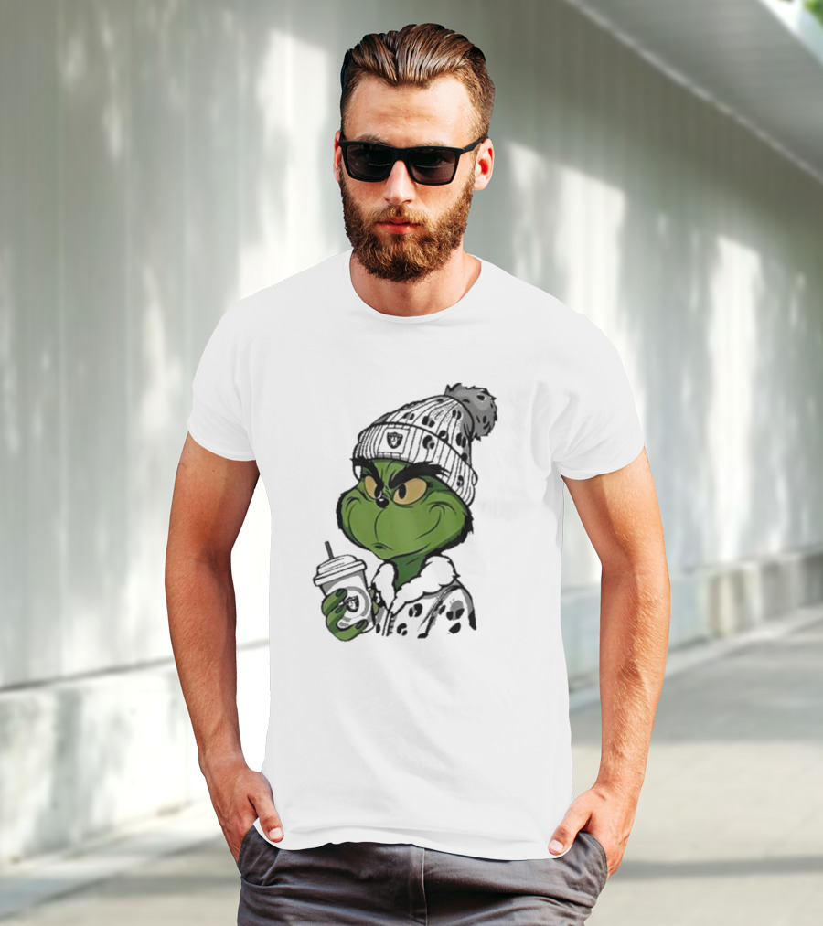 Las Vegas Raiders Grinch Drinking Coffee T-Shirt