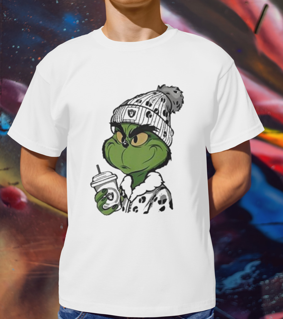 Las Vegas Raiders Grinch Drinking Coffee T-Shirt