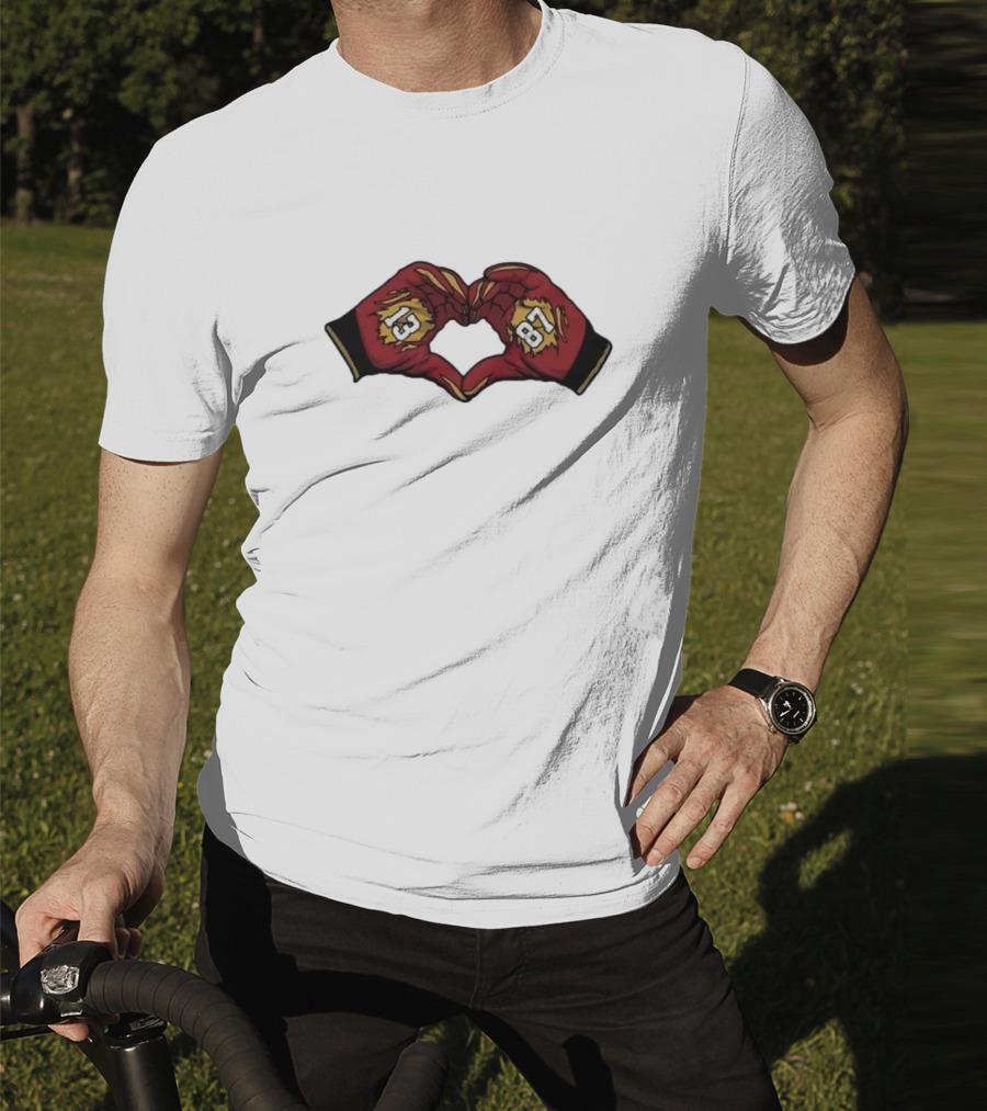 Nazeeh Johnson And Travis Kelce Kansas City Chiefs Heart Hands 13 87 T-Shirt