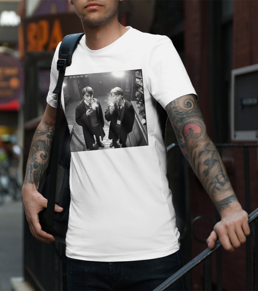 Harry And Ron Smoking Hogwarts CCTV Aesthetic T-Shirt