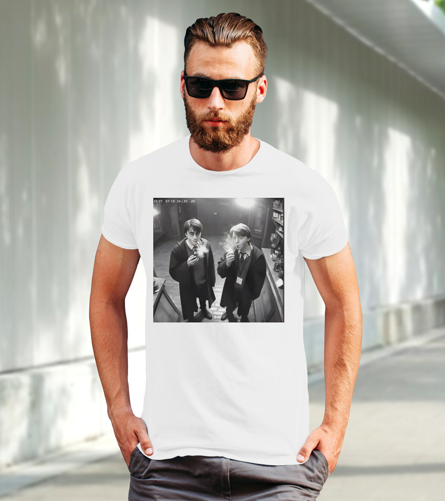 Harry And Ron Smoking Hogwarts CCTV Aesthetic T-Shirt