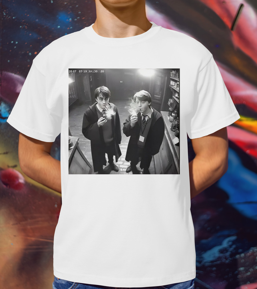 Harry And Ron Smoking Hogwarts CCTV Aesthetic T-Shirt