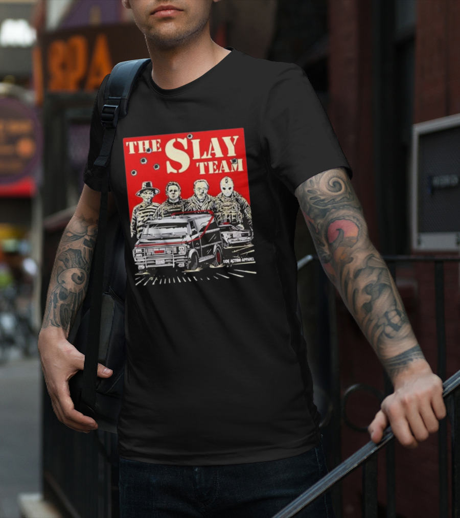 The Slay Team Horror Movies Characters Side Action T-Shirt
