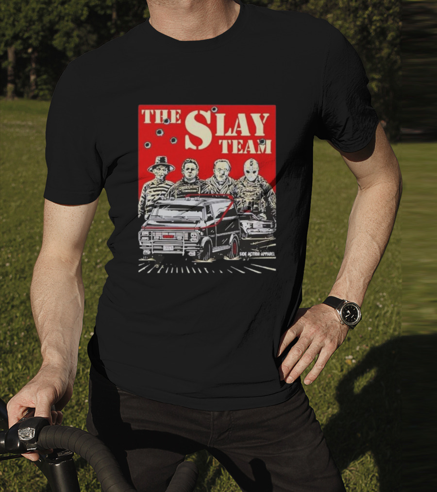 The Slay Team Horror Movies Characters Side Action T-Shirt