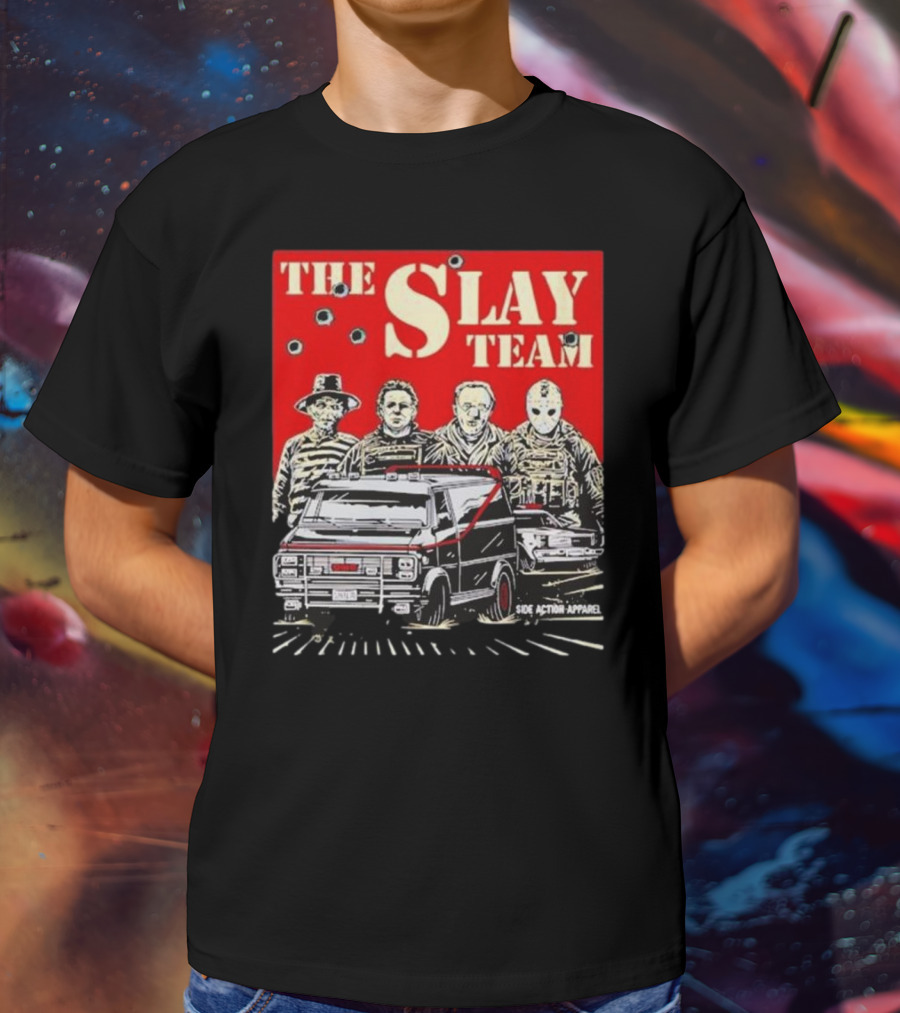 The Slay Team Horror Movies Characters Side Action T-Shirt