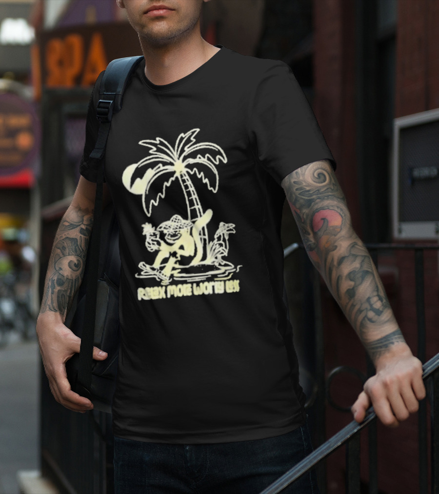 Relax More Worry Less Monkey Under Palm Tree With Drink T-Shirt
