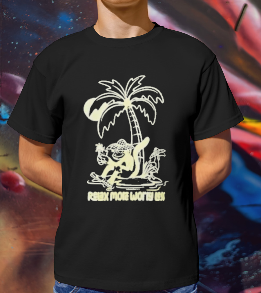 Relax More Worry Less Monkey Under Palm Tree With Drink T-Shirt