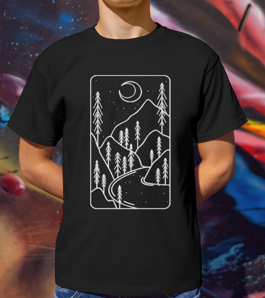 Moon Night Mountain Forest Scene T-Shirt