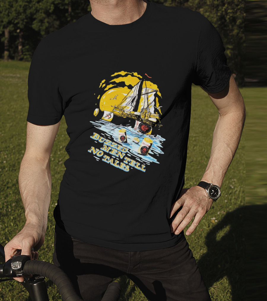 Buzzed Men Tell No Tales With Sailboat And Old Style Beer Can Waves T-Shirt