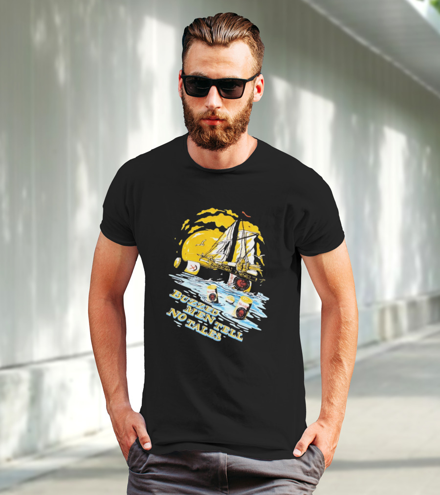 Buzzed Men Tell No Tales With Sailboat And Old Style Beer Can Waves T-Shirt