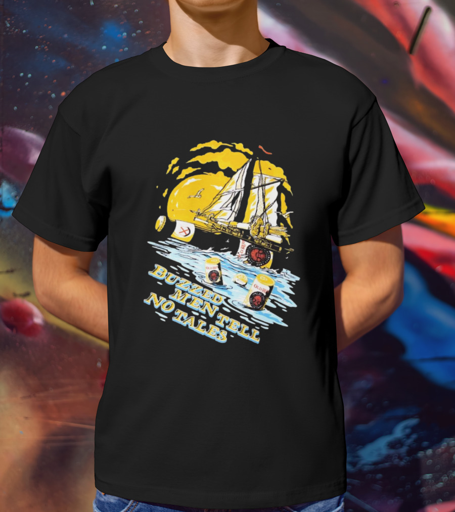 Buzzed Men Tell No Tales With Sailboat And Old Style Beer Can Waves T-Shirt