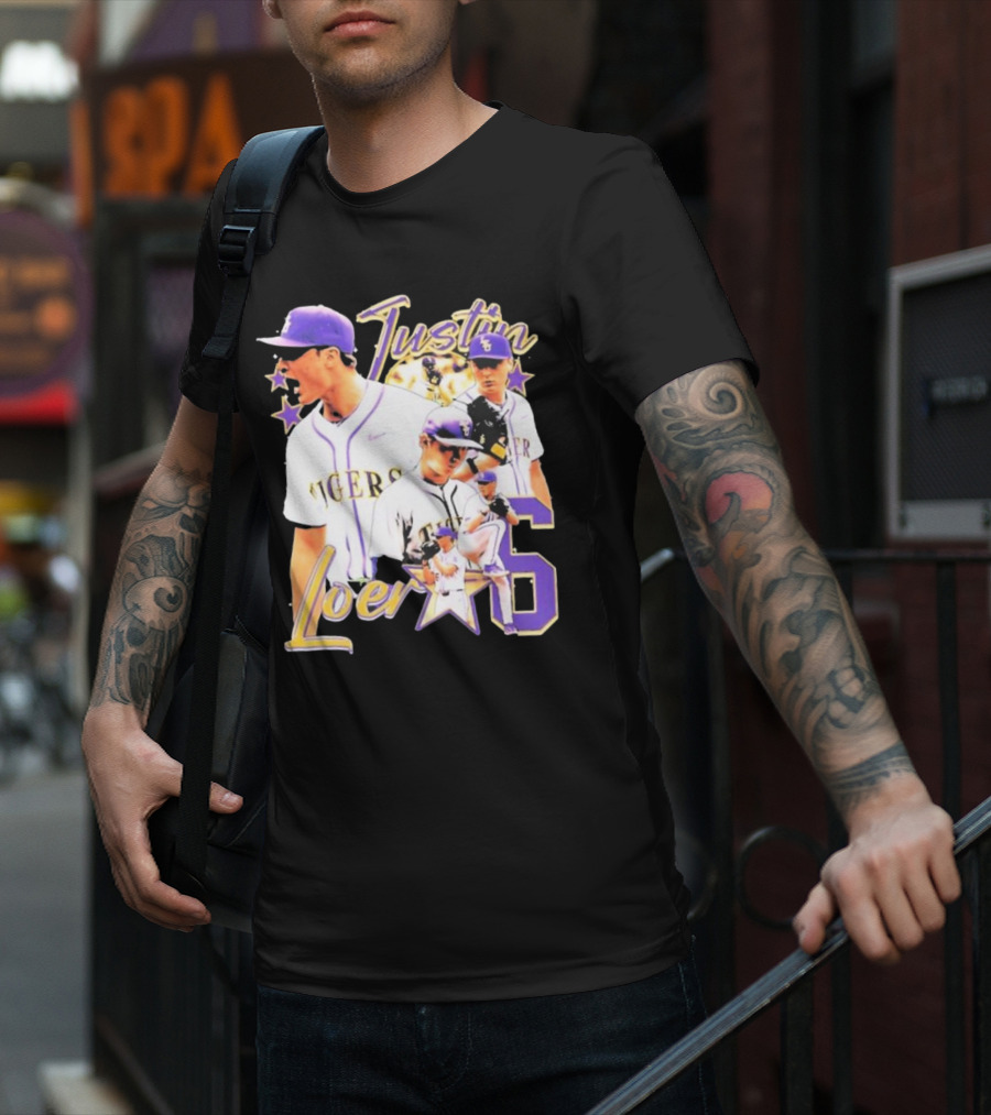 Justin Loer 6 LSU Tigers Baseball Pitcher Collage T-Shirt