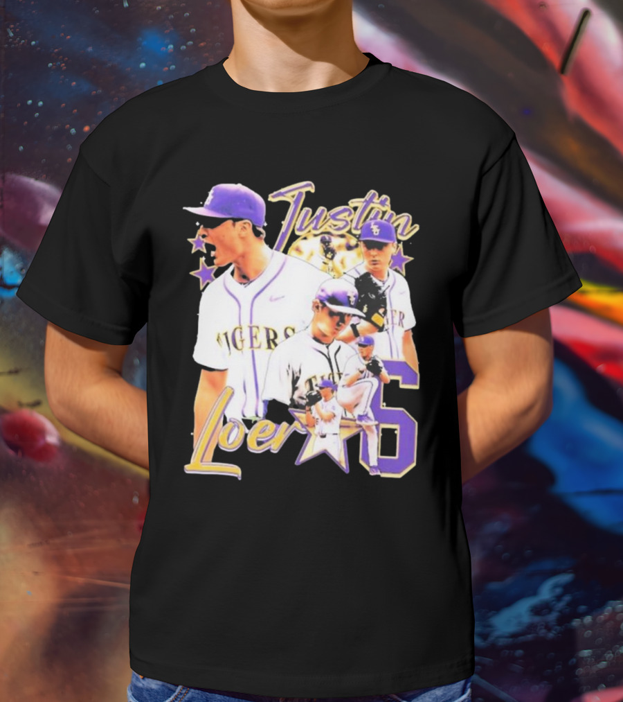 Justin Loer 6 LSU Tigers Baseball Pitcher Collage T-Shirt