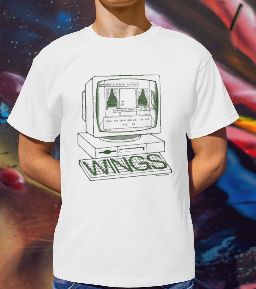 Somebody’s Ringin’ The Bell Someone’s Knockin’ At The Door Open The Door And Let ‘Em In Wings Retro Computer T-Shirt