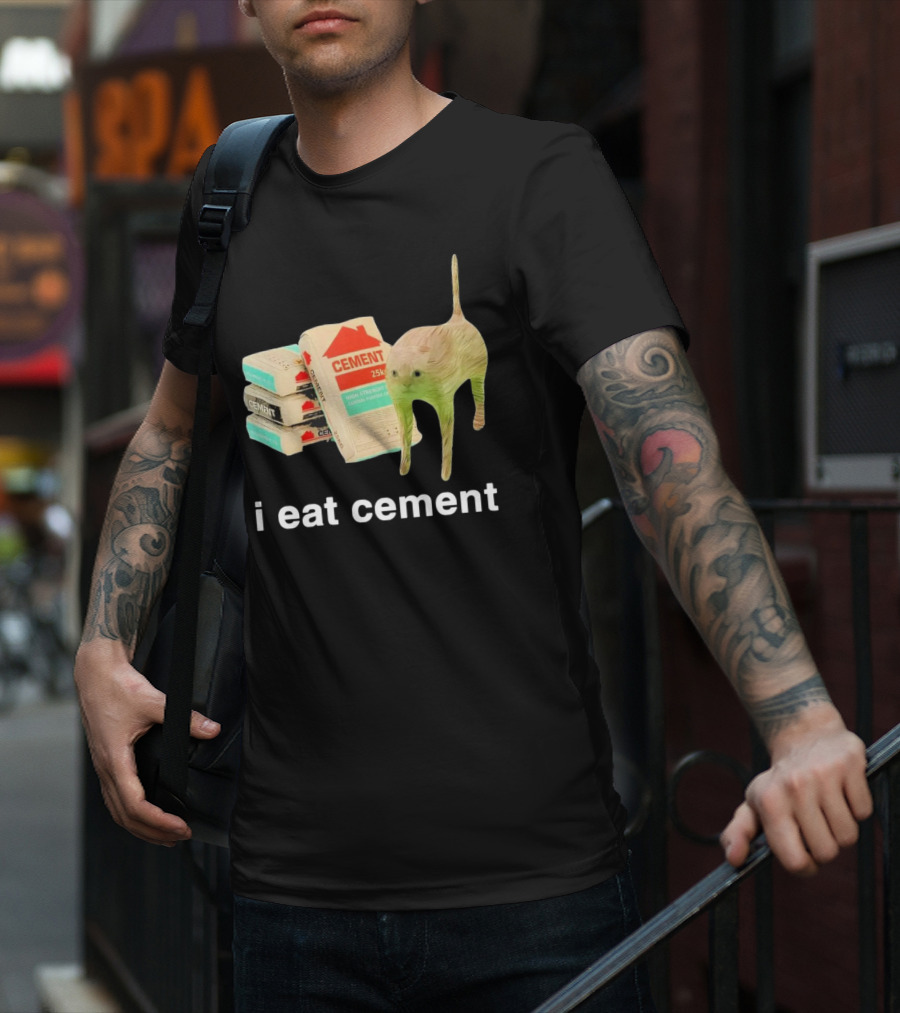I Eat Cement Cursed Cat With Cement Bags T-Shirt