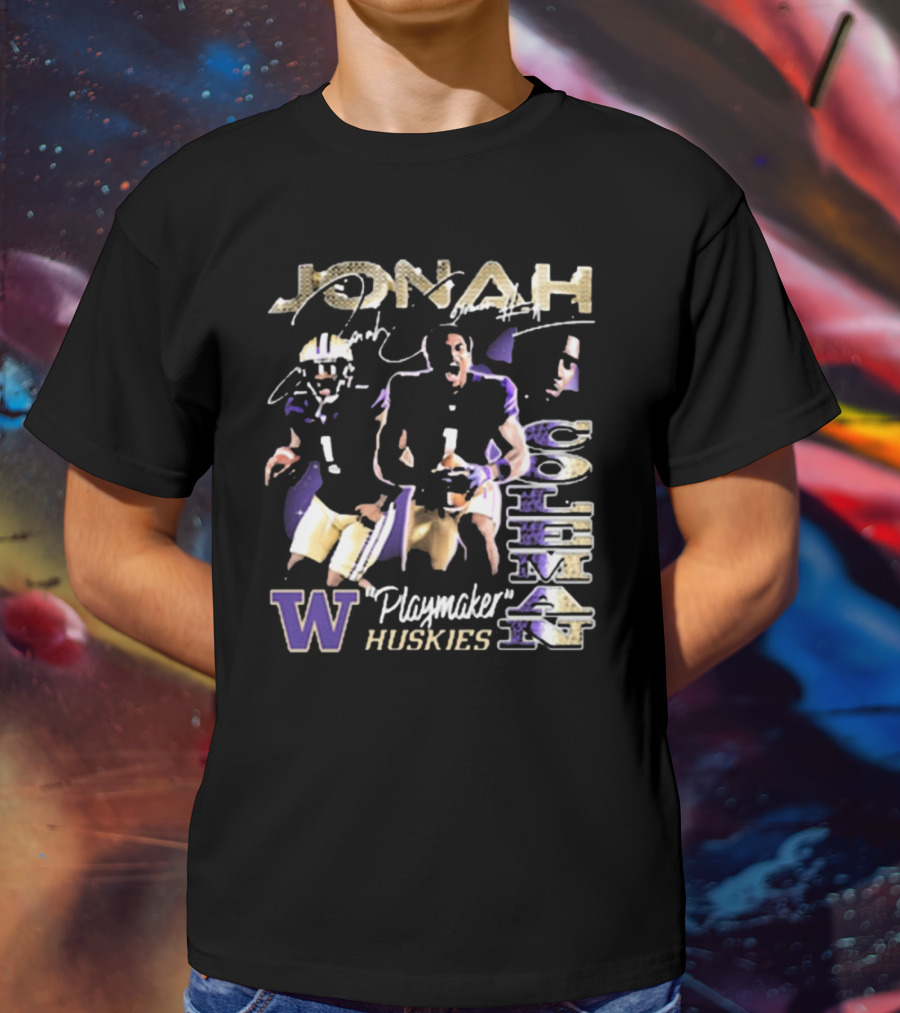 Jonah Coleman Washington Huskies Playmaker 90s Retro Signature W Huskies T-Shirt