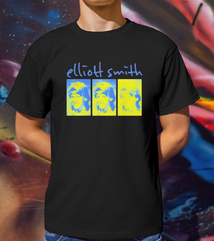 Elliott Smith Triple Portrait Blue Yellow Panels T-Shirt