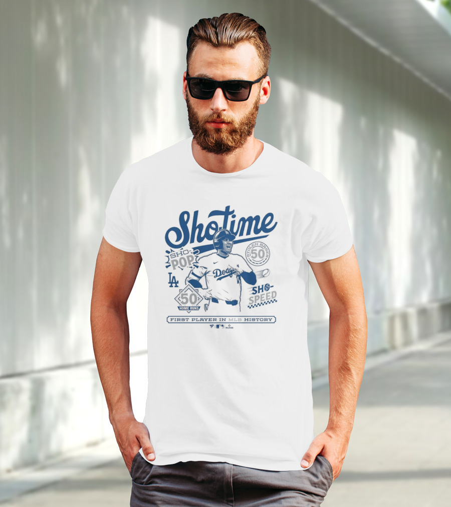 LA Dodgers Shohei Ohtani Showtime First Player In MLB History 50-50 Club T-Shirt