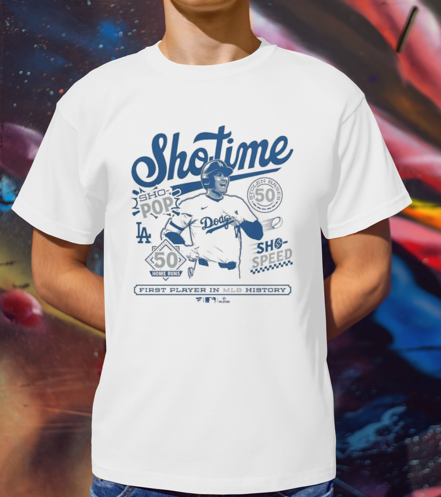 LA Dodgers Shohei Ohtani Showtime First Player In MLB History 50-50 Club T-Shirt