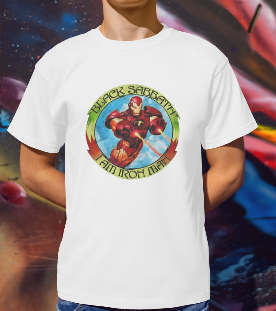 Black Sabbath I Am Iron Man Circle Iron Man Suit Heroic Pose T-Shirt