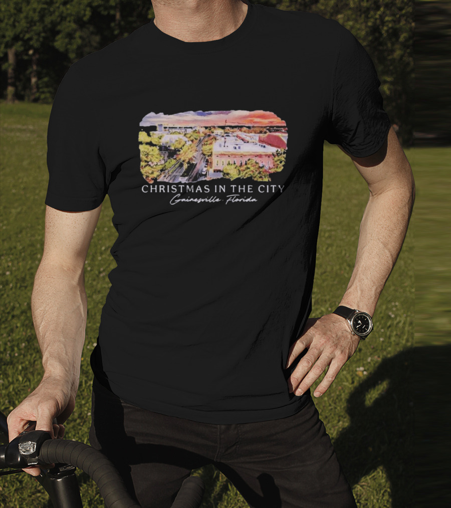 Christmas In The City Gainesville Florida Skyline T-Shirt