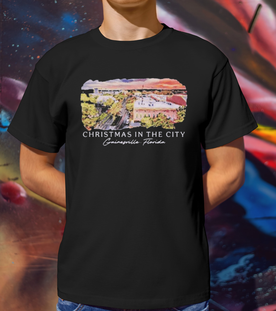 Christmas In The City Gainesville Florida Skyline T-Shirt