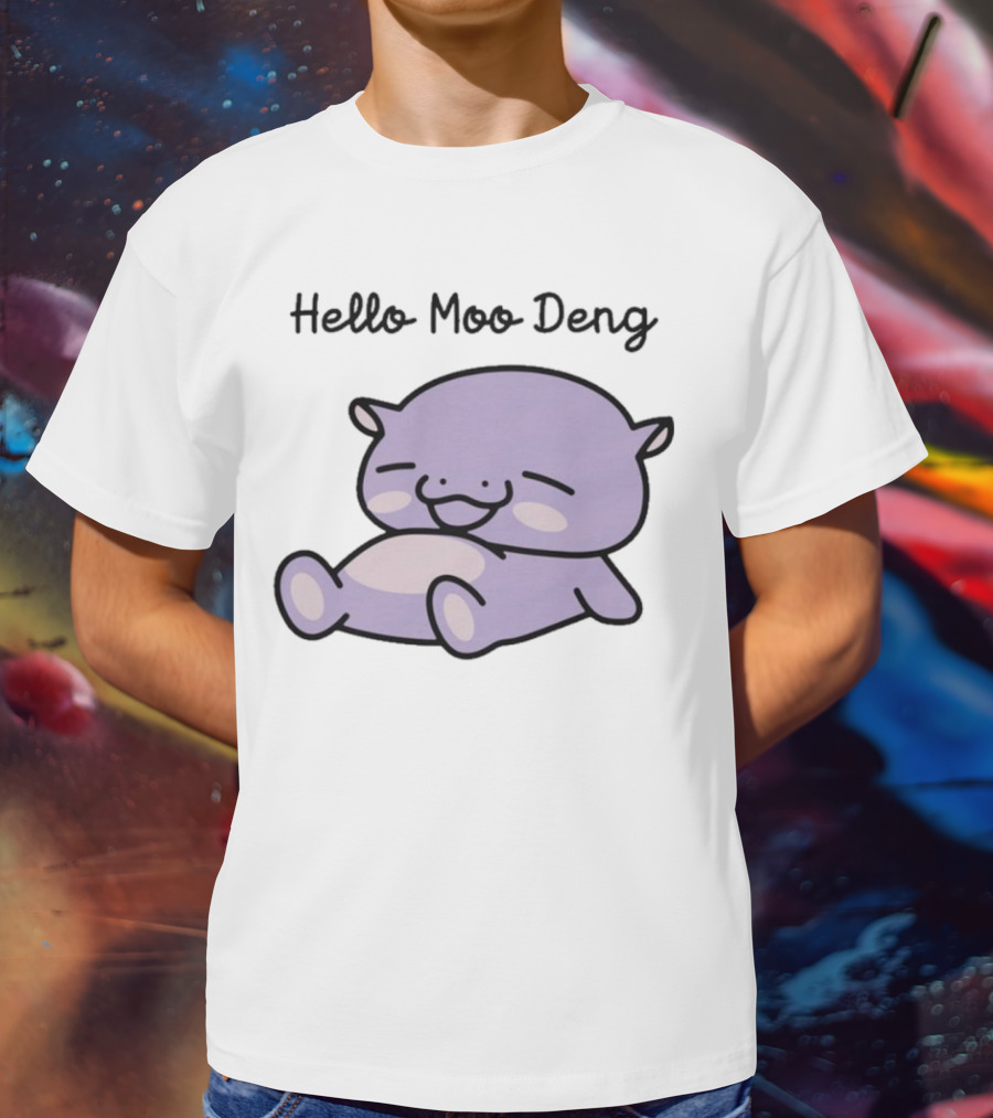 Hello Moo Deng Kawaii Happy Pig Character T-Shirt