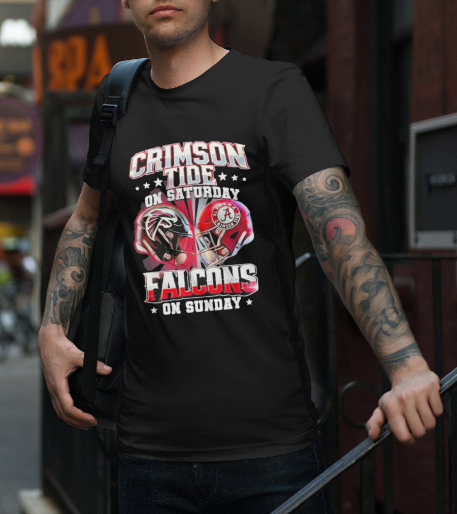 Crimson Tide On Saturday Falcons On Sunday Football Helmets T-Shirt