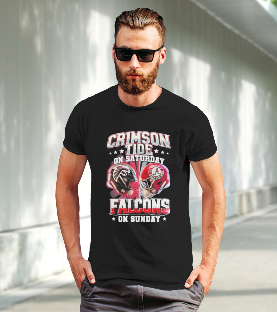 Crimson Tide On Saturday Falcons On Sunday Football Helmets T-Shirt