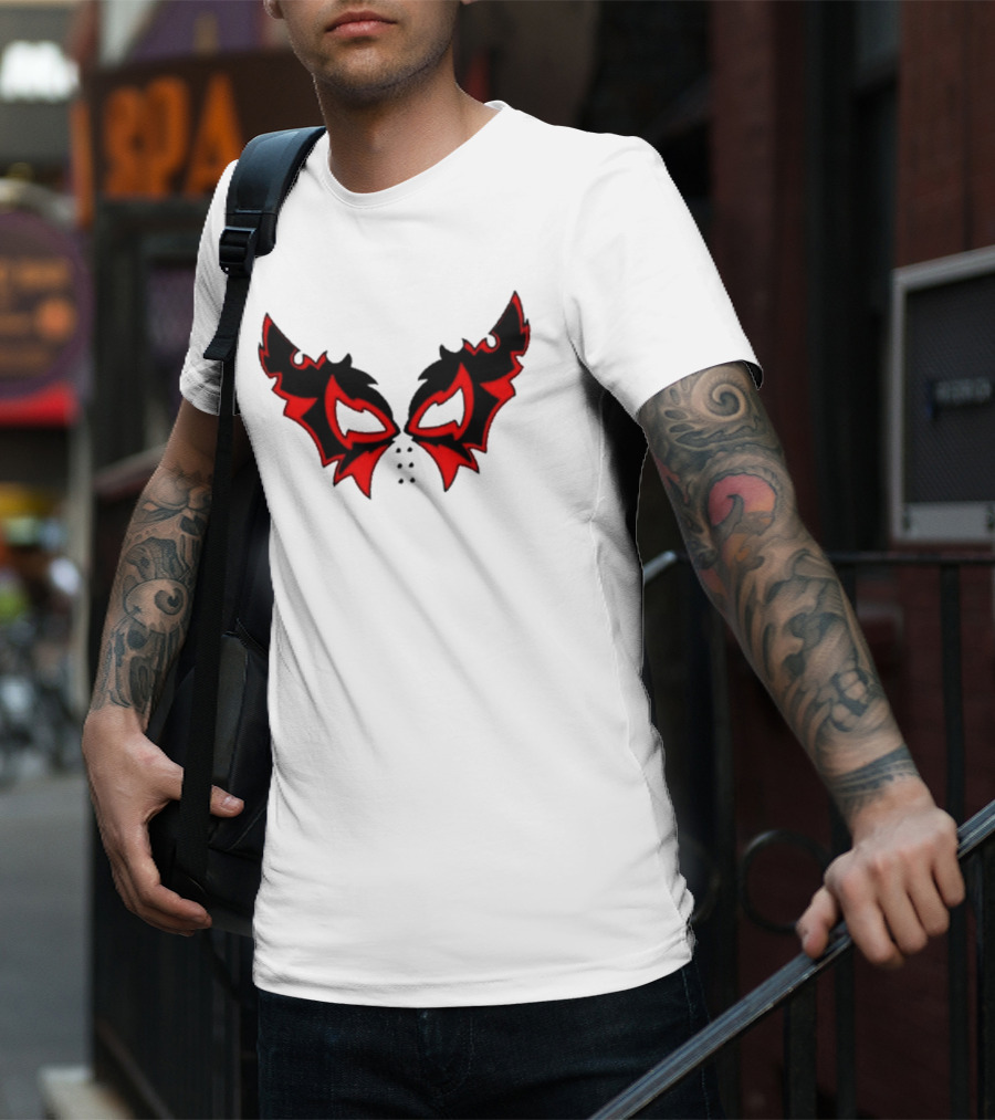 Hell Cat Mask Red And Black Winged T-Shirt