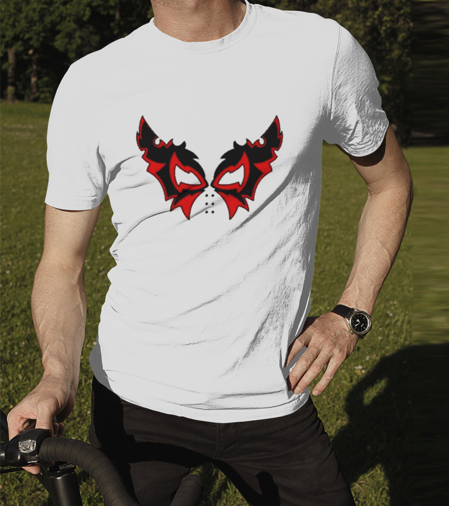 Hell Cat Mask Red And Black Winged T-Shirt