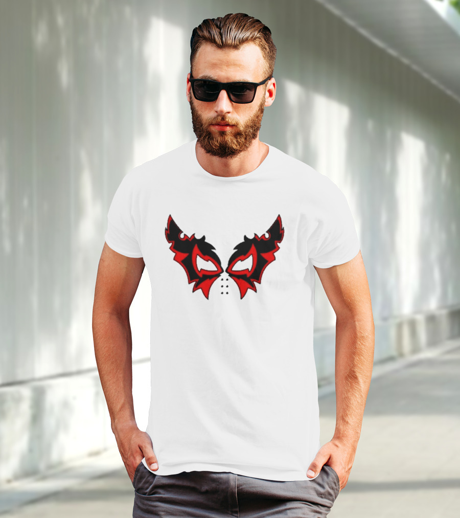 Hell Cat Mask Red And Black Winged T-Shirt
