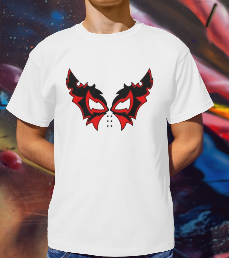 Hell Cat Mask Red And Black Winged T-Shirt