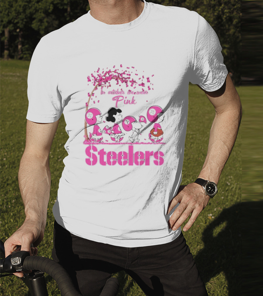 In October We Wear Pink Snoopy Steelers Breast Cancer Awareness T-Shirt