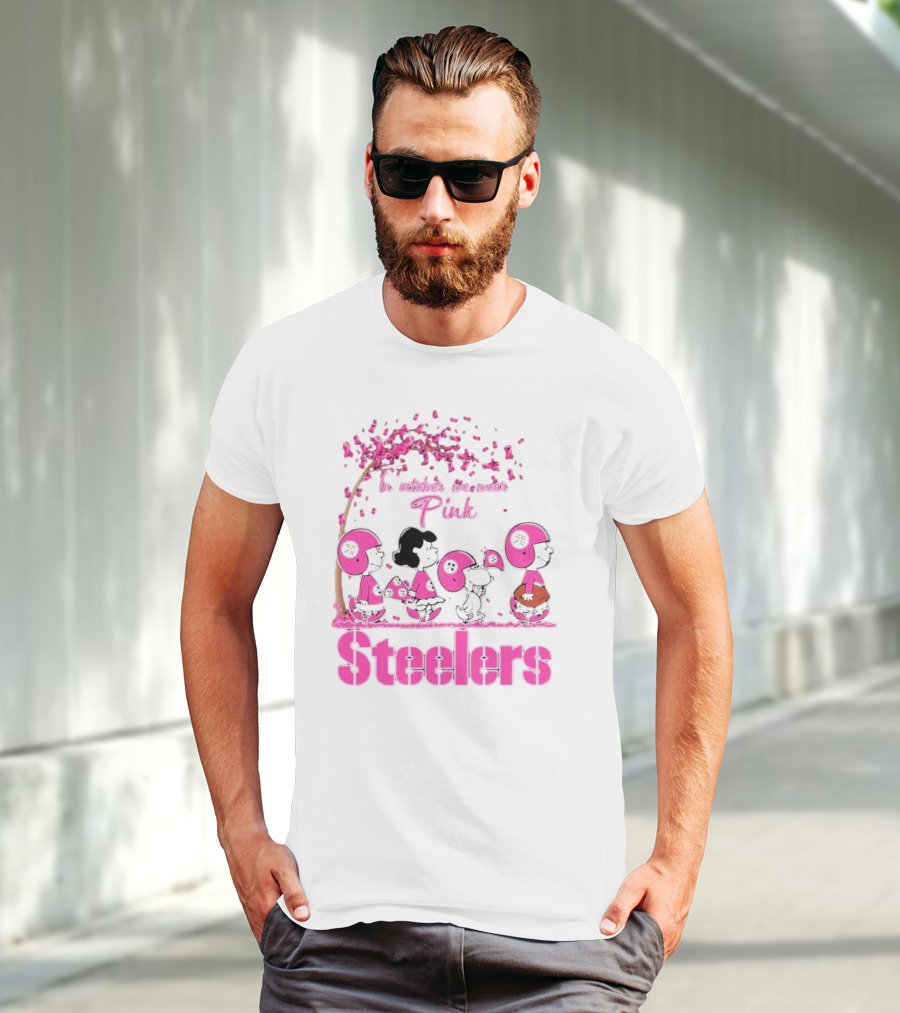 In October We Wear Pink Snoopy Steelers Breast Cancer Awareness T-Shirt