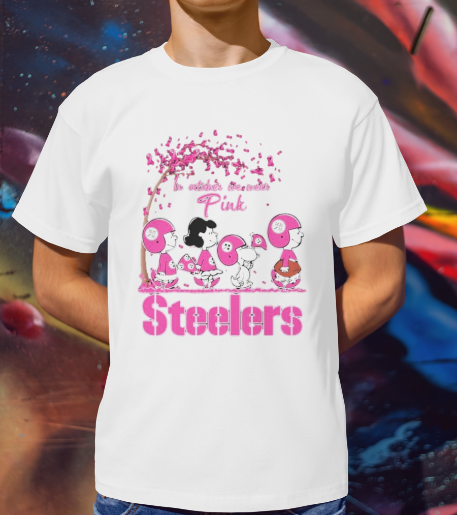 In October We Wear Pink Snoopy Steelers Breast Cancer Awareness T-Shirt