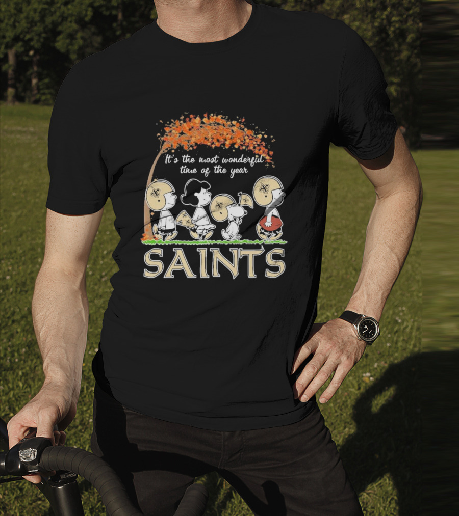 It’s The Most Wonderful Time Of The Year Peanuts Characters New Orleans Saints Football Autumn Leaves T-Shirt