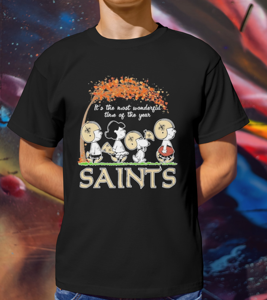 It’s The Most Wonderful Time Of The Year Peanuts Characters New Orleans Saints Football Autumn Leaves T-Shirt