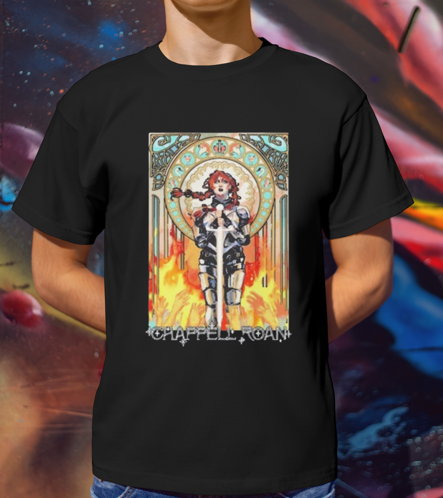 Chappell Roan Knight Armor Flame Background T-Shirt