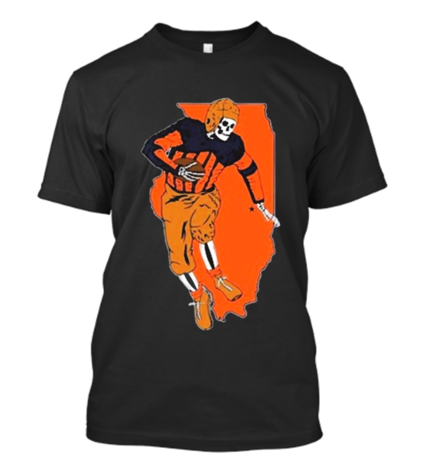 IL Illinois Fighting Illini Football Skeleton Player On Orange State Background T-Shirt