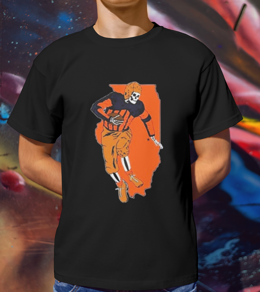 IL Illinois Fighting Illini Football Skeleton Player On Orange State Background T-Shirt
