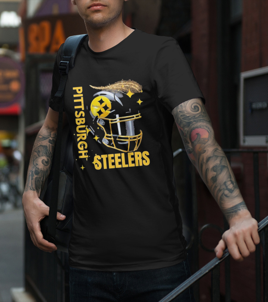 Pittsburgh Steelers Glitter Helmet Football Team T-Shirt