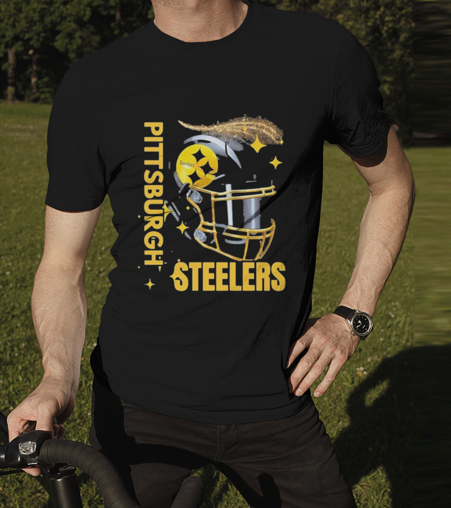 Pittsburgh Steelers Glitter Helmet Football Team T-Shirt