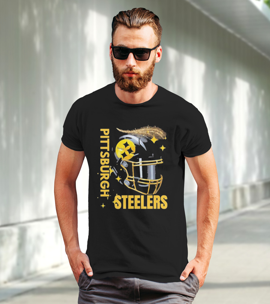 Pittsburgh Steelers Glitter Helmet Football Team T-Shirt