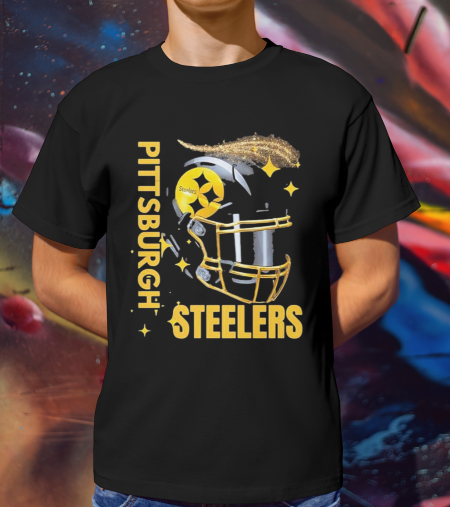 Pittsburgh Steelers Glitter Helmet Football Team T-Shirt