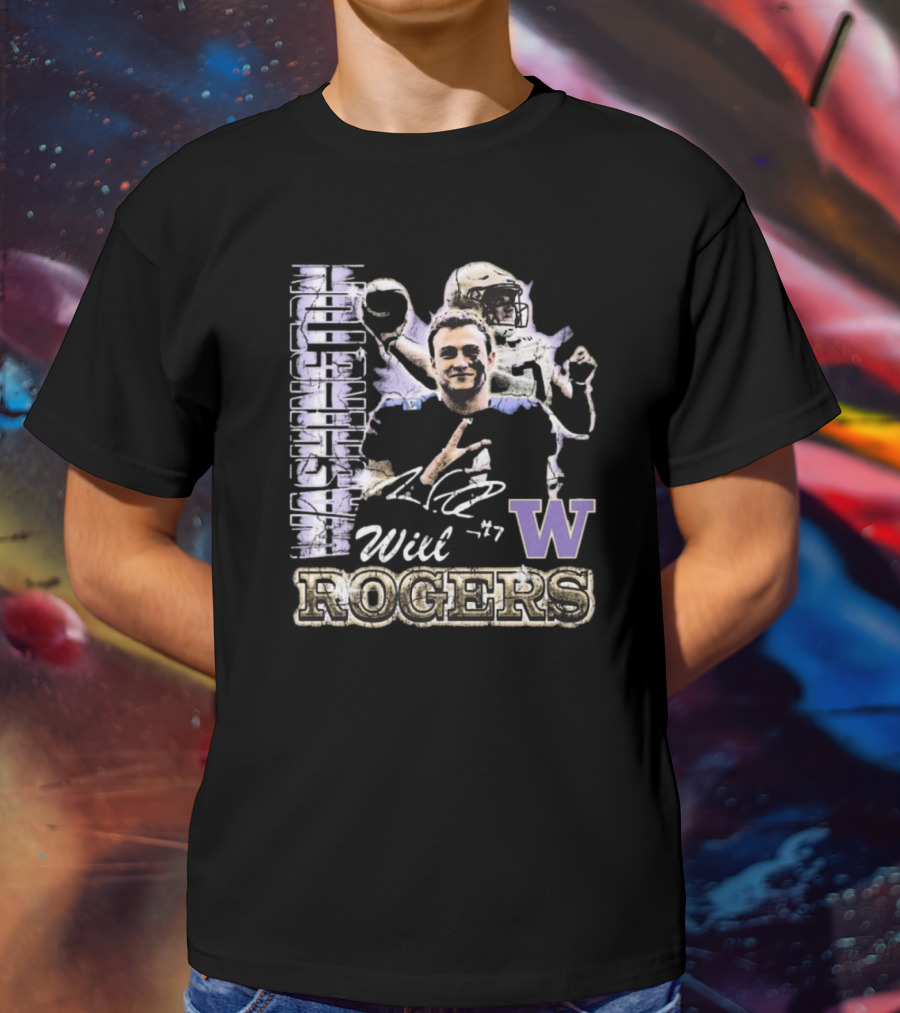 Will Rogers Washington Huskies W 90s Retro Football T-Shirt