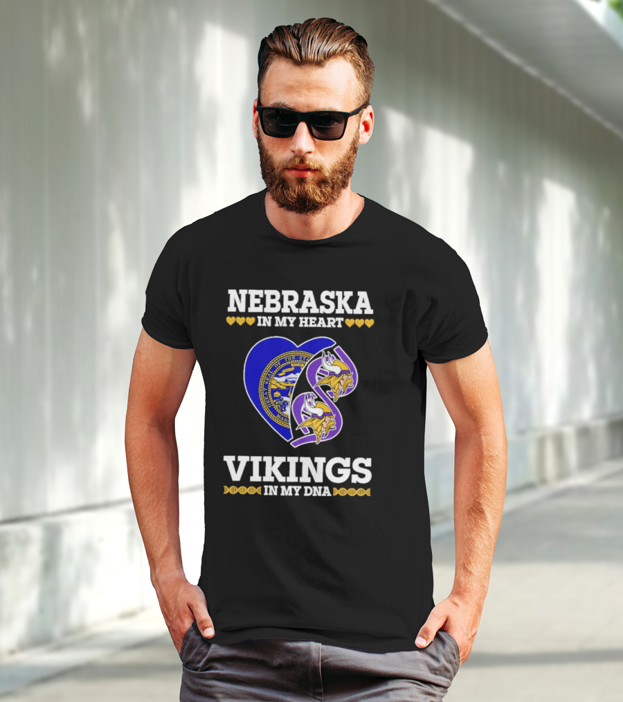 Nebraska In My Heart Vikings In My DNA State Seal Vikings T-Shirt