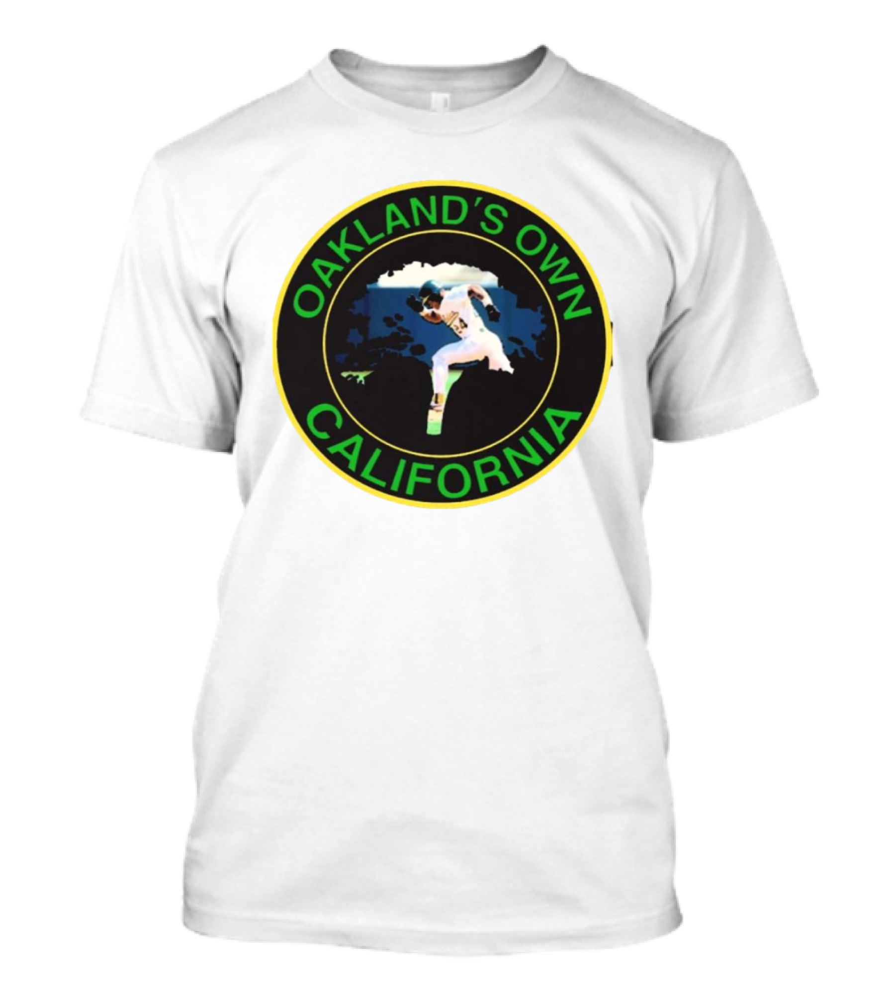 Oakland’s Own California Baseball Player Icon In Green And Yellow Circle T-Shirt