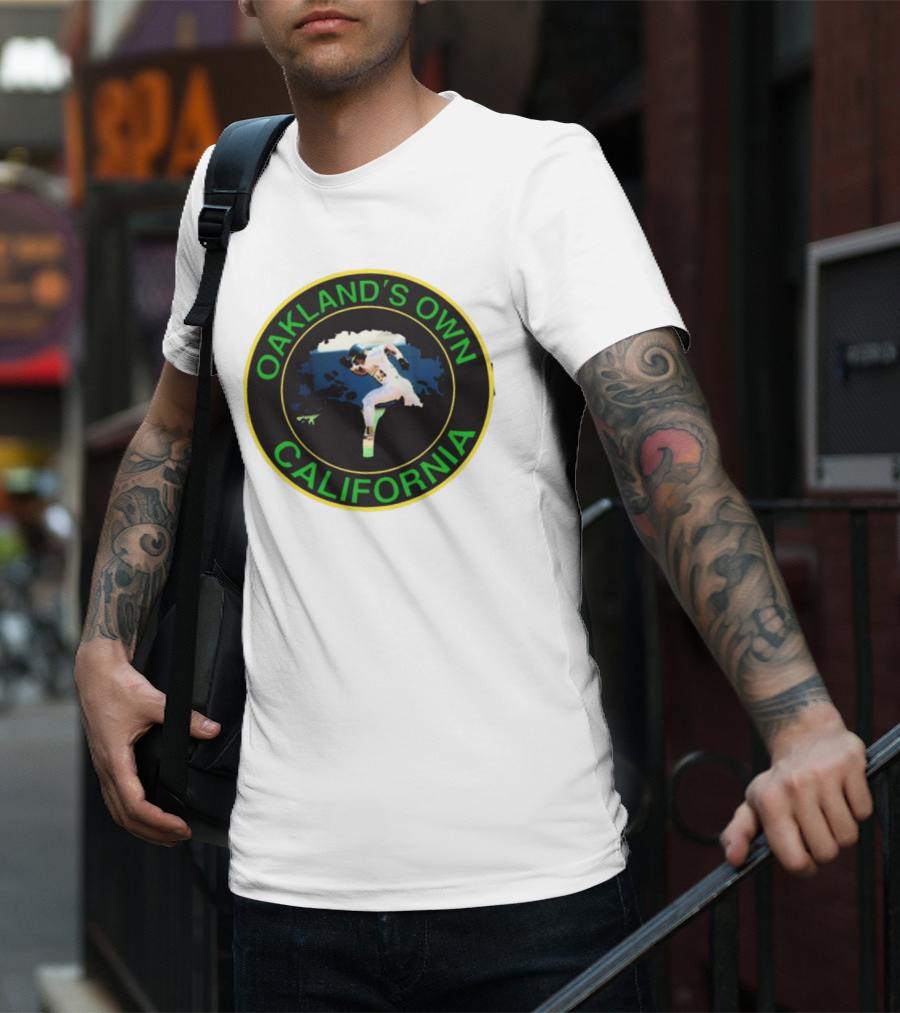 Oakland’s Own California Baseball Player Icon In Green And Yellow Circle T-Shirt